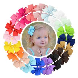 3inch Baby Boutique Handmade Colorful Solid Ribbon Grosgrain Hair Bow With Clips For Kids Girls Hair Accessories ZZ