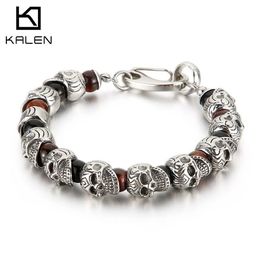 KALEN Punk Skull Charm Bracelet Men Stainless Steel 8mm Natural Stone Beads Beaded Brecelets Male Gothic Jewellery 210323306x
