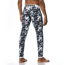 Men's Thermal Underwear Jockmail Long Johns Mens Fashion Stripe Printing Rainbow Leaf Pattern Thermo Pants Leggings UnderPant264y