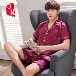 Men's Sleepwear Summer Men Pyjama Set Solid Silk Pajama Suit Short Sleeve Satin Man Spring Pajamas Male Nightgown L XL-XXXL283d