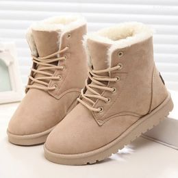 Boots Women Winter Snow Warm Flat Plus Size Platform Lace Up Ladies Womens Shoes Flock Fur Suede Ankle 3543 231026