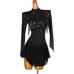 Stage Wear Sequin Figure Skating Dress Women Girl Ice Black Gymnastics Costume Adult Kids Size B110