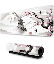 Mouse Pads Wrist Rests Sakura Mousepad Custom Computer Desk Mats Office Laptop Natural Rubber Soft Mouse Pad Japanese Pagoda And Cherry Blossom 231025