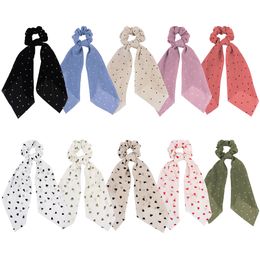 Flower Print Ribbon Hair Rope Chiffon Streamers Bowknot Scrunchie Elastic Hair Bands Women Hair Ties Ribbon Band Sweet Girls Hair Accessories 2872