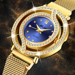 Wristwatches MISSFOX Magnetic Watch Women Luxury Brand Waterproof Diamond Women Watches Hollow Blue Quartz Elegant Gold Ladies Wrist Watch 231025