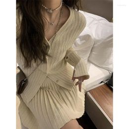 Work Dresses Autumn/Winter Women Suit Korean Chic Slim Elegant Knitted Cardigan Half Short Pleated Skirt Age Reducing Two Piece Set For