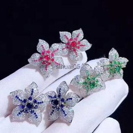 Stud Foydjew Luxury Flower Design Earrings Women's Micro-inlaid Full Zircon Red/Green/Blue Wedding Ear Accessories YQ231026