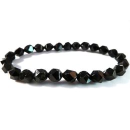 Charm Bracelets Mens Black Tourmaline Stretchy Bracelet Faceted Star Cut Beads Beaded Healing Stone Meditation Jewellery Gift For Me227Q