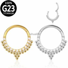 Stud G23 Titanium Septum Clicker Zircon Clusters Ball Ear Cartilage Helix Earrings Hinged Segment Nipple Piercing Nose Ring Jewellery YQ231026