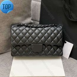 10A Quality Designer Shoulder Bags Luxury Small 25CM Double Flap Real Leather Caviar Lambskin All Black Purse Quilted channel Hak