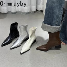 Boots Autumn Women Ankle Shoes Fashion Pointed Toe Ladies Short Boot Square Low Heel Casual Winter Women s Footwear 231026