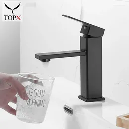 Bathroom Sink Faucets Basin Faucet Stainless Steel Fashion Black Copper Bottom Square Single Hole Painted And Cold Mixing