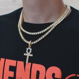 Hip hop gold cross pendant necklace for men jewelry with gold plated tennis chain crtoss necklace jewelry Bracelet1910
