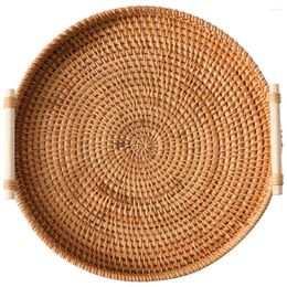 Dinnerware Sets Trays Coffee Table Rattan Round Serving Handles Woven Basket Fruit Wicker