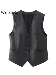 Women's Vests Women Fashion PU Black Single Breasted Vest Sleeveless Jackets Vintage V-Neck Waistcoat Female Chic Lady Tank Tops