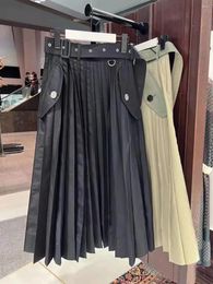 Skirts 2023SS Summer Luxury Women High Quality Chic Fashion Pleated Midi Casual Skirt For Female 2 Color Fs