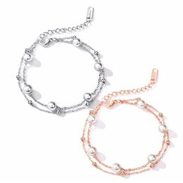 Double Layer Pearl Charm Bracelets S925 Sterling 18K Rose Gold Small Fresh Designer Jewellery For Women Elegant Thanksgiving Day Bra260W