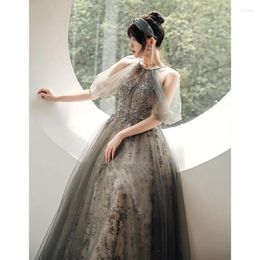 Ethnic Clothing Halter Qipao Cheongsam Square Collar Mesh Bridesmaid Dress Appliques Pleated Evening Party Gown Women Long Backless Dresses