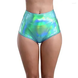 Women's Shorts High Waist Panties Women Lingerie Sissy Laser Summer Patent Leather Imitation Briefs Plus Size Booty 7xl