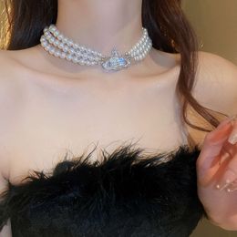 Designer Viviane Vivienen Westwoods Dowagers Zircon Diamond Pearl Necklace Is Fashionable and Elegant Elegant and Elegant the Collarbone Chain Is a Versati