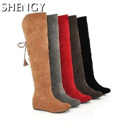Boots Sexy Womens Winter Keep Warm Over The Knee Faux Suede Wedges Thigh High Comfortable Lace Up Shoes Mujer Botas 231025
