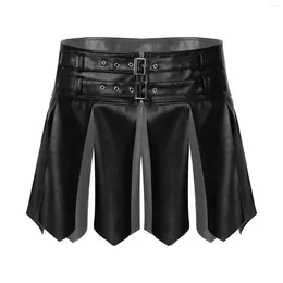 Men's Shorts Ball Zipper Adjustable Black Men Halloween Skirt Faux Leather Costume Solid Buckle Fancy Miniskirt Dress Waistband Short Tassel