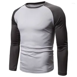 Men's T Shirts Color Matching Top Long Sleeve T-shirt Spliced Round Neck