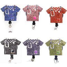 10 Pcs Lot Key Rings Medical Multi-color Scrub Life Rhinestone Scrub Tops Retractable ID Holder For Nurse Name Accessories Badge R2411