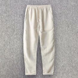 Men's Pants Casual Linen Elastic Waist Drawstring Beach Summer Lightweight Loose Straight Tube Trousers