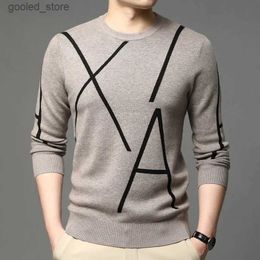 Men's Sweaters Men's Cotton Knitted Sweater Bottoming Shirt 2023 New Mens Striped Round Neck Brand Fashion Casual Sweater Vintage Flame Sweater Q231026