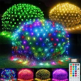 Christmas Decorations 3X2M 224LED Connectable RGB Net Light Outdoor Mesh Garland Waterproof Window Curtain Fairy 231025