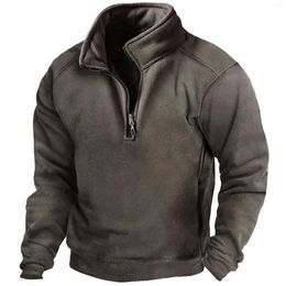 Men's Hoodies Male Autumn And Winter Hooded Sweatshirt Solid Colour Zipper Stand Collar Warm Plus Fleece Long Sleeve Top