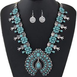 Bohemian Jewellery Sets For Women Vintage African Beads Jewellery Set Turquoise Coin Statement Necklace Earrings Set Fashion Jewelry265Q