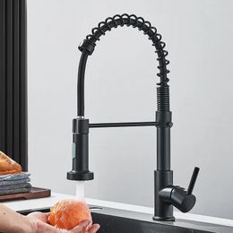 Kitchen Faucets Matte Black Pull Down Faucet Chrome Dual Modes Nozzle Cold Water Mixer Crane Tap Brass Spring Sink 231026