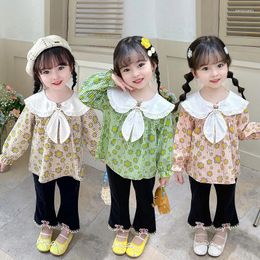 Clothing Sets Autumn Suit For Gir Doll Collar T-shirt Girls Fragmented Long Sleeves Black Pants 2-Piece Set Lovely Baby Girl Clothes