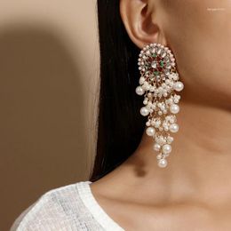 Dangle Earrings Europe And America Rhinestone Round Pearl Tassel Drop For Women Exaggerated Retro Court Style Heavy Work Jewellery