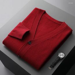 Men's Sweaters Autumn And Winter Pure Wool Long Sleeve Cardigan Solid Color Fashion Loose Knit Cashmere Sweater.