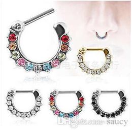 New Arrival Septum Clicker Nose Rings CZ Gem Nose Piercing 316L Stainless Steel Body Jewellery Size 1 2mm281K