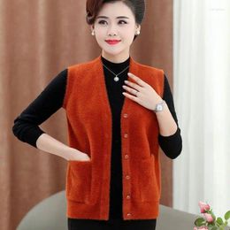 Women's Vests Fashion V-neck Single-breasted Sleeveless Imitation Mink Knitted Vest All-match Soft Cardigan Sweater Loose Women H28