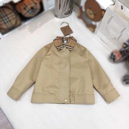 New lapel coat for kids american style Shiny metal buttons Child jacket Size 100-160 khaki Long sleeved Baby Outwear Oct25