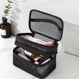 Storage Bags Travel Cosmetic Transparent Mesh Pouch Double Layer Makeup Handbag For Women Toiletry Kit Portable Washbag 2023