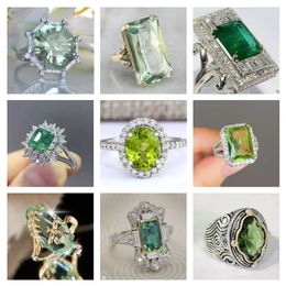Band Rings Personality Geometric Green Cubic Zirconia for Women Luxury Wedding Engagement Anniversary Temperament Lady Jewellery 231025