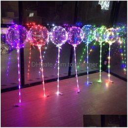 Balloon With 80Cm Pvc Pole Stick Led Toy Luminous Light Up Balloons Bobo Ball Transparent For Xmas House Garden Birthday Kids Party De Dhbto