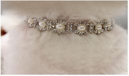 Bling Rhinestone Pearl Necklace Dog Collar Alloy Diamond Puppy Pet Collars Leashes For Little Dogs Mascotas Dog Accessories9282831