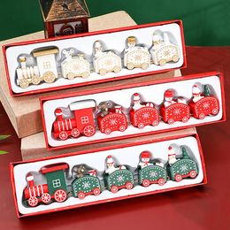 Christmas Decorations Wooden Train Ornaments Santa Cake Decoration Merry Navidad Year Party Table Kids Gifts Toys 231026