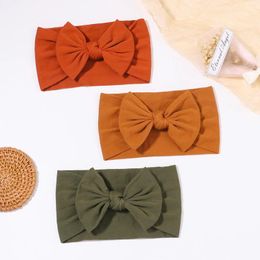 Hair Accessories 1Piece 3.3'' Autumn Kids Bows Headband For Girls Soft Nylon Band Born Baby Gift Solid Colour Headwear