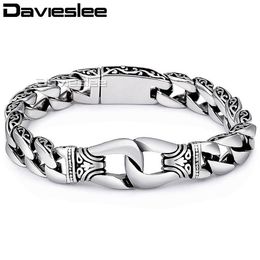 Davieslee Mens Bracelet Chain 316l Stainless Steel Punk Bracelets For Men Curved Silver Colour Curb Chains Cuban Link 15mm Lhb10 J12205