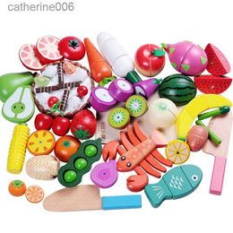 Kitchens Play Food 1Pcs Children Pretend Toy Wooden Magnetic Cutting Fruit And Vegetable Food Simulation Cooking Kitchen Model Educational Toy GiftL231026