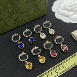 Luxury Designers letters Stud charm dangle earrings Geometric Famous Jewerlry Women Round Crystal Rhinestone Earring 925 Silver earings Wedding party gifts