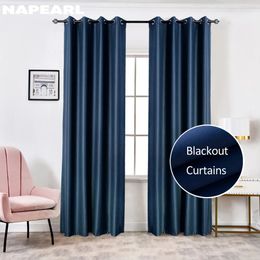 Curtain NAPEARL Modern Blackout Curtains For Living Room Bedroom Curtains For Window Treatment Drapes Blue Finished Blackout Curtains 231025